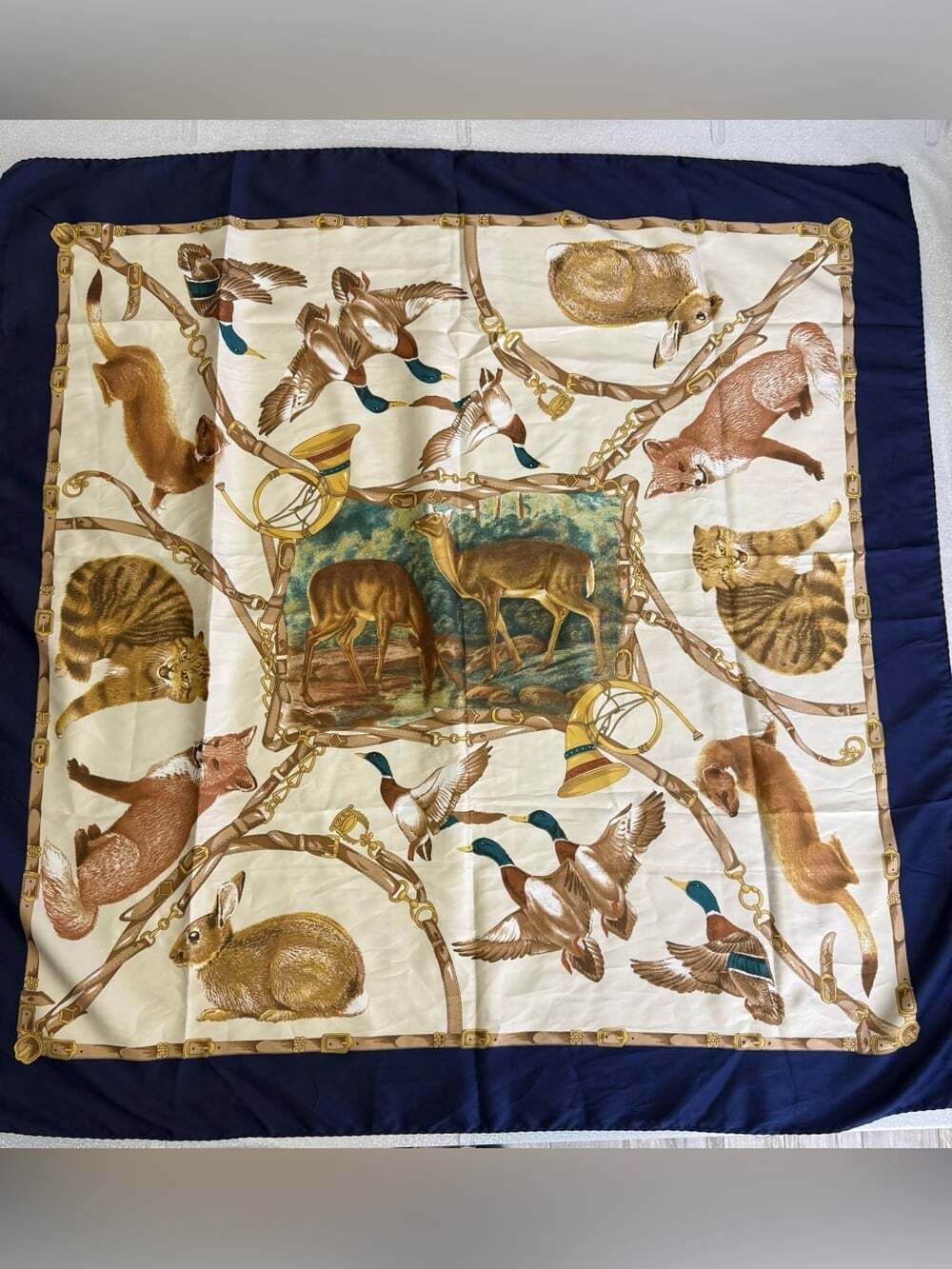 Scarf or wall tapestry decor made in Italy Navy Cream Animal Motif Scarf